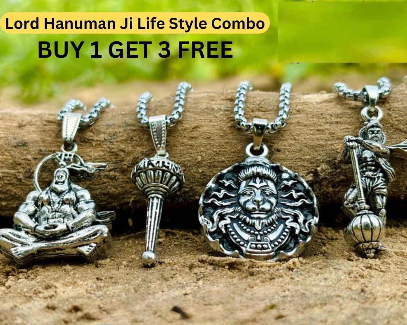 Lord Hanuman Chain with Pendant – Pack of 4 (Oxidized Silver)