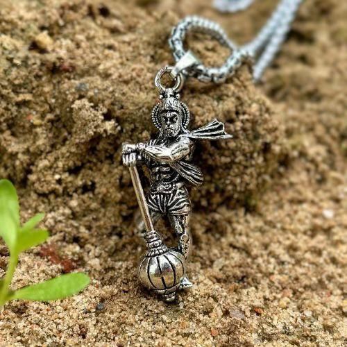 Lord Hanuman Chain with Pendant – Pack of 4 (Oxidized Silver)